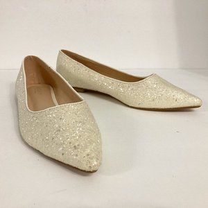 KAILEE P Bridal Flats Size 9 Glitter Sparkle Pointy Toe Wedding Shoes White